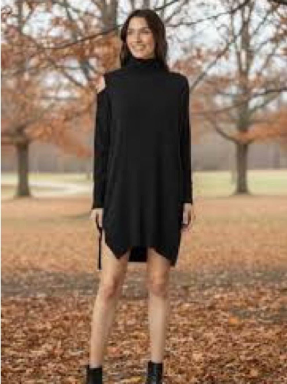 AllSaints Black Cold-Shoulder mock neck asymmetrical Cecily Knit Dress